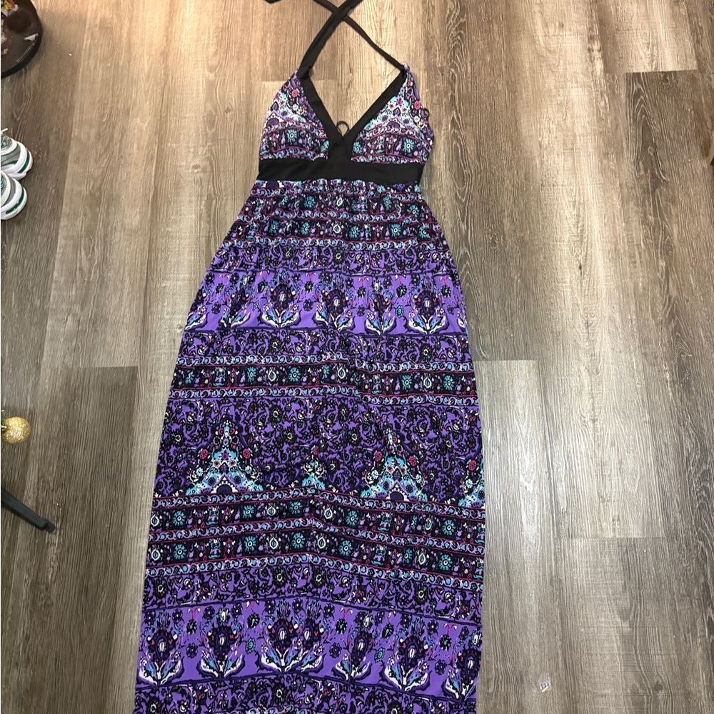 Ronni Nicole Purple Patterned Maxi Dress